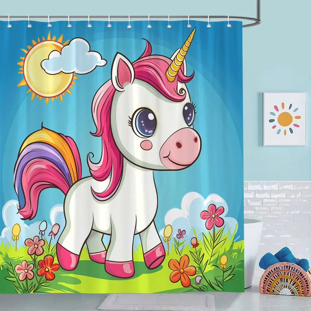 

Rainbow Castle Balloon Flower Print Shower Curtain Holiday Background Fabric Decor Curtain Polyester Bath Curtain Bathroom Decor