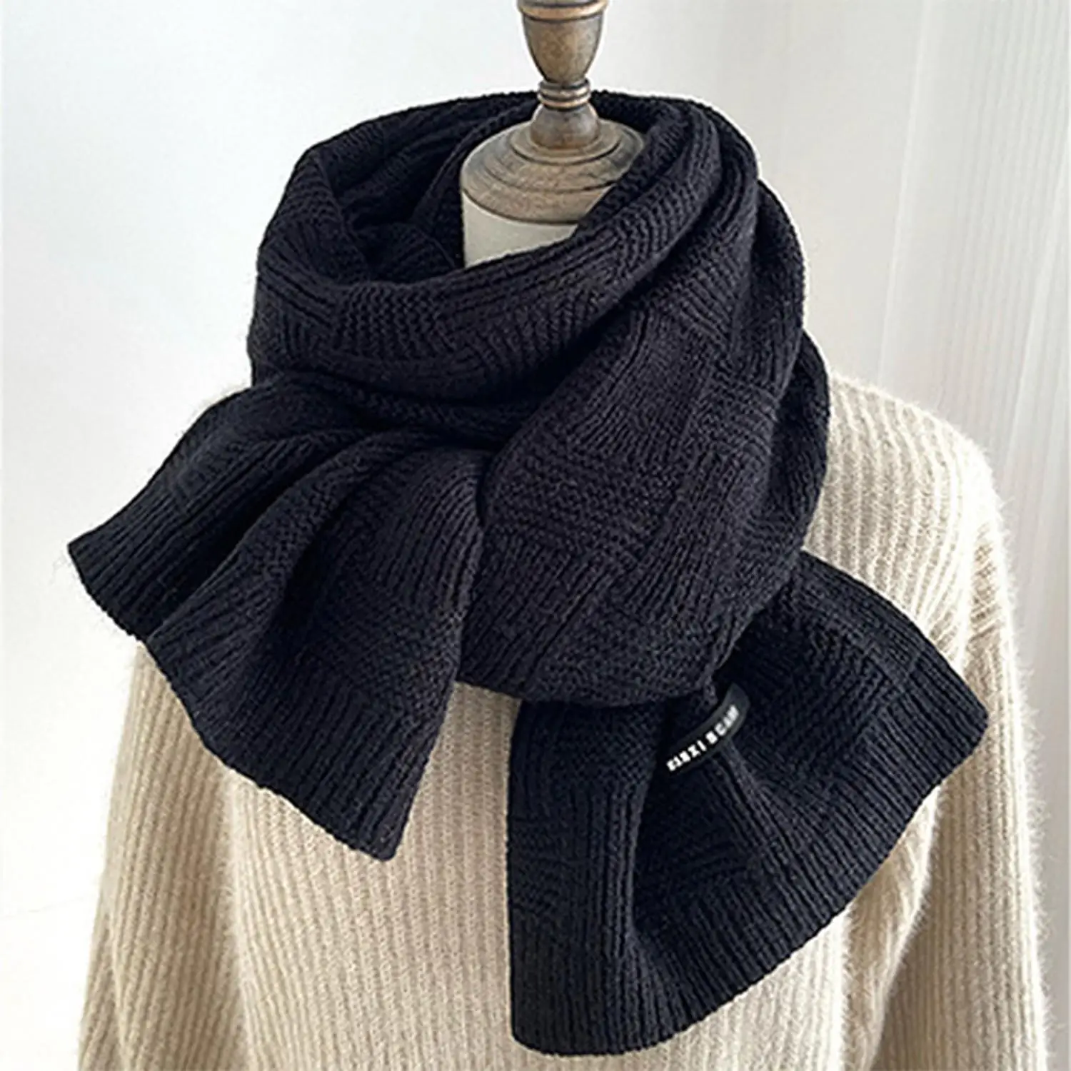 Korean Women Autumn Winter Scarfs New Solid Color Knitted Minimalist Warm Neck Warmer Sweet Elegant Soft Versatile Shawl