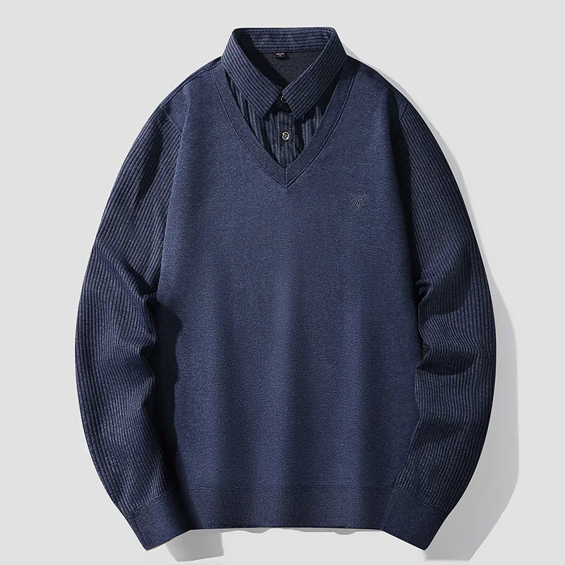 2025 ربيع الخريف تنفس وهمية اثنين طويلة الأكمام قمصان بولو الكلاسيكية شريط قميص بولو الأعمال الاجتماعية تي شيرت الرجال الملابس #2