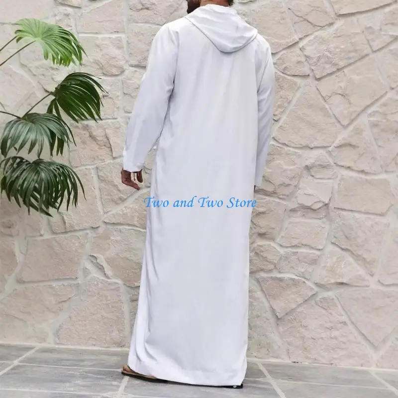 

HX6F Easy Styling Mens Hooded Robe Loose Fit Polyester Fabric Thobe Social Event