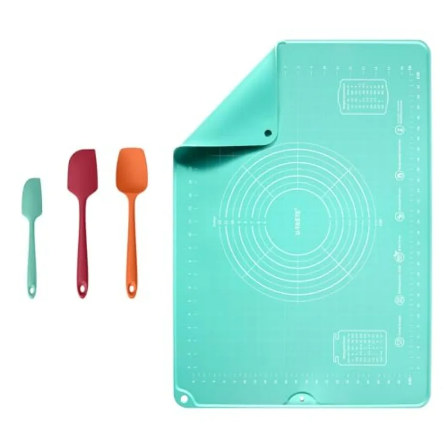 

600ºF Heat Resistant Food Grade Silicone Spatula Set of 3 (Color), and 20inx28in Large Silicone Pastry Mat Food-Grade Non-Stick