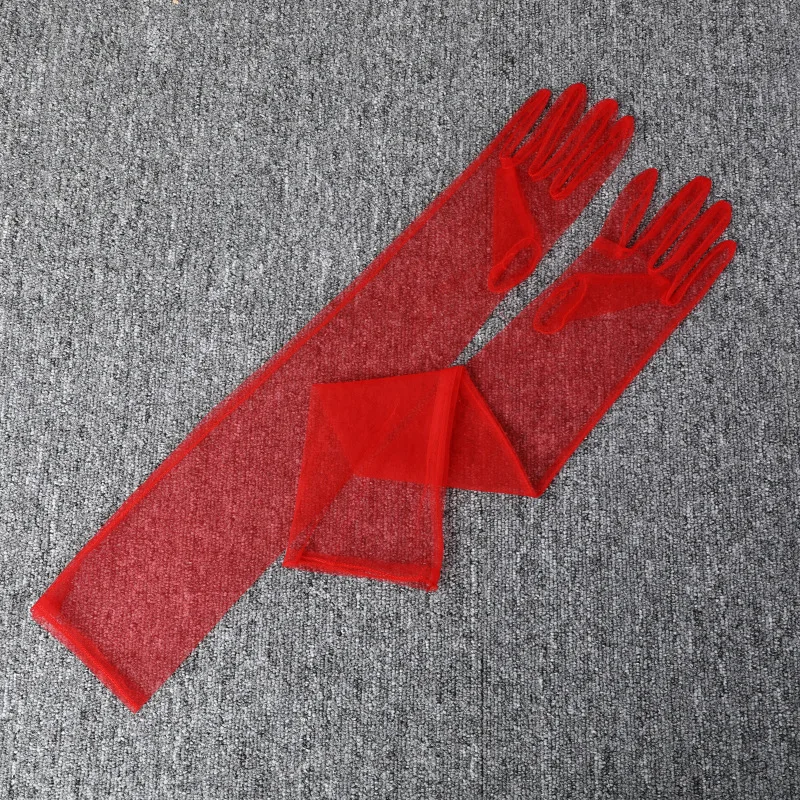 1 Pair Ladies' Festival Red Long Transparent Gloves with Fingers Red Sexy Dance Party Theme Christmas Wedding