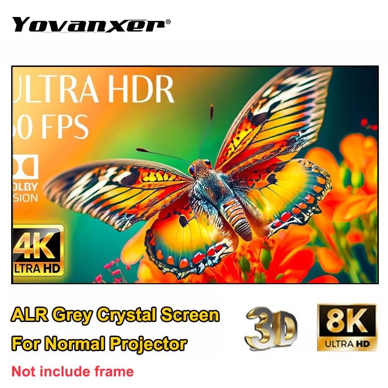 2025 New Grey Crystal Frameless ALR Projection Screen, Anti-Light High Contrast 4K 3D, 50-200 Inch Long Throw Compatible