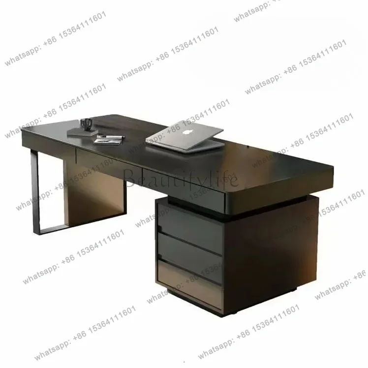 Minimalist Household Drawer Smoked Solid Wood Computer Desk Writing Desk Designer Advanced Sense Intelligent Charging Socket
