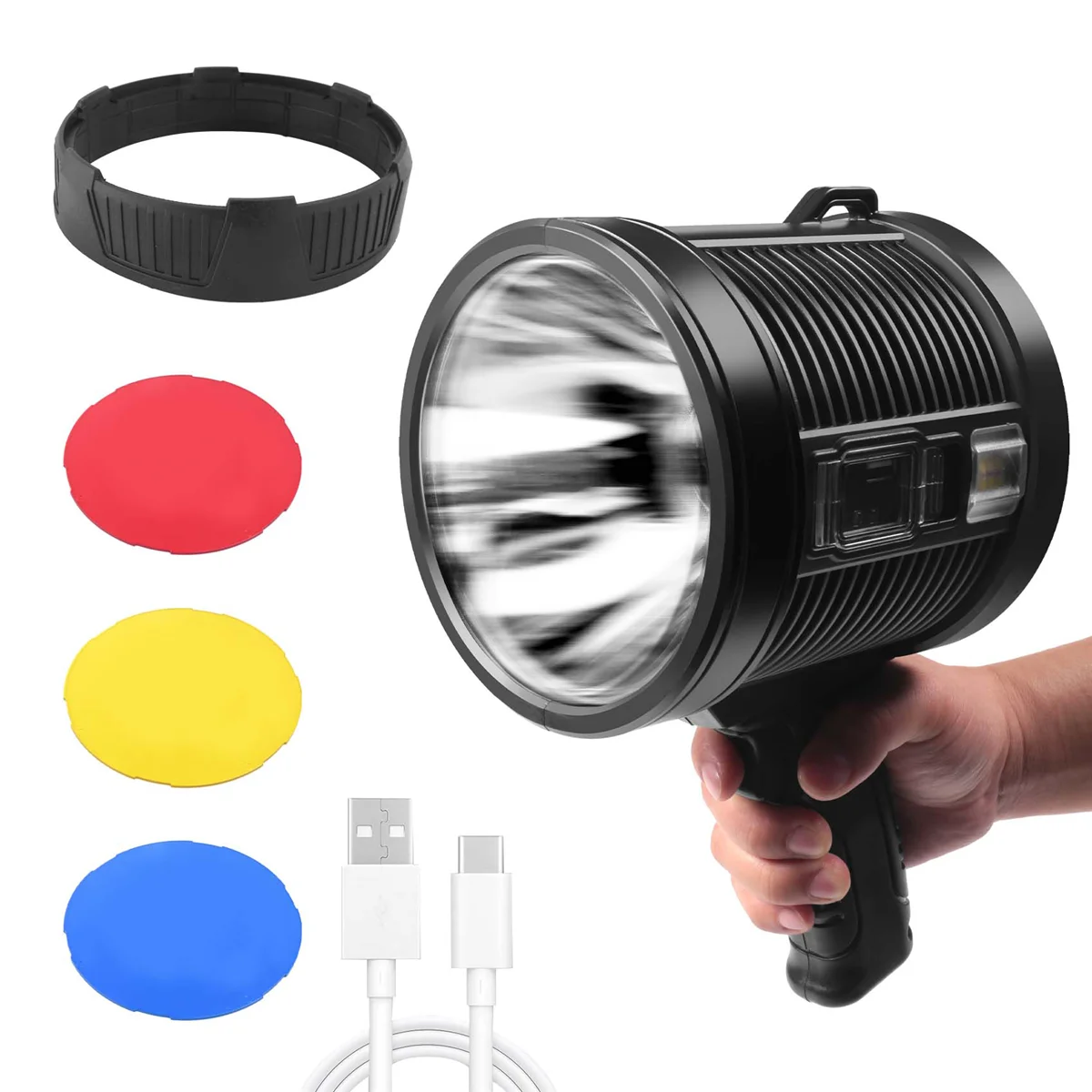 

Rechargeable Spotlight,100000 Lumens LED Spot Lights Handheld Large Flashlight Super Bright Outdoor Spotlights