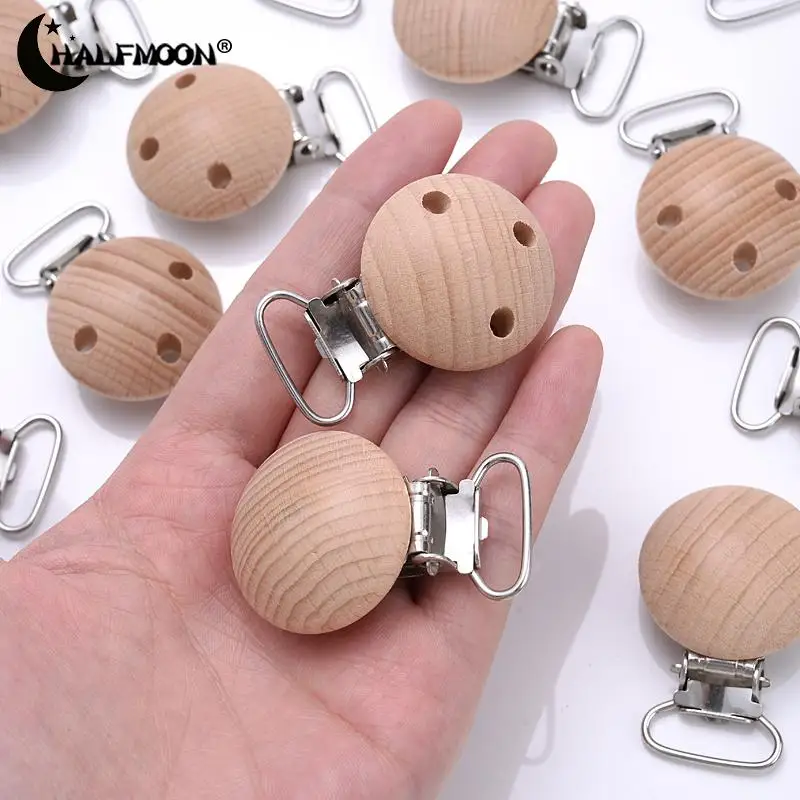 

10Pcs Wooden Pacifier Clip Nursing Accessories 30mm Beech Pacifier Clips Chewable Teething Diy Dummy Clip Chains Baby Teether