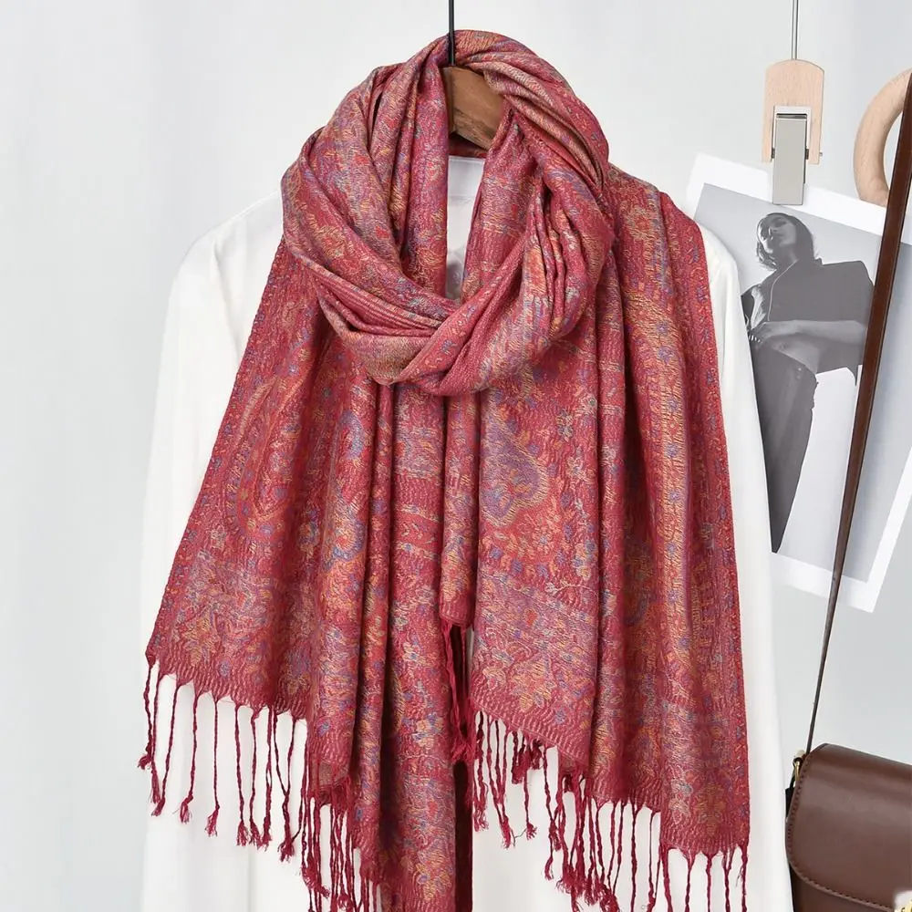 الفاخرة المطبوعة العرقية نمط وشاح الجاكار شرابة الكاجو الحجاب باندانا رقيقة الحجاب وشاح المرأة