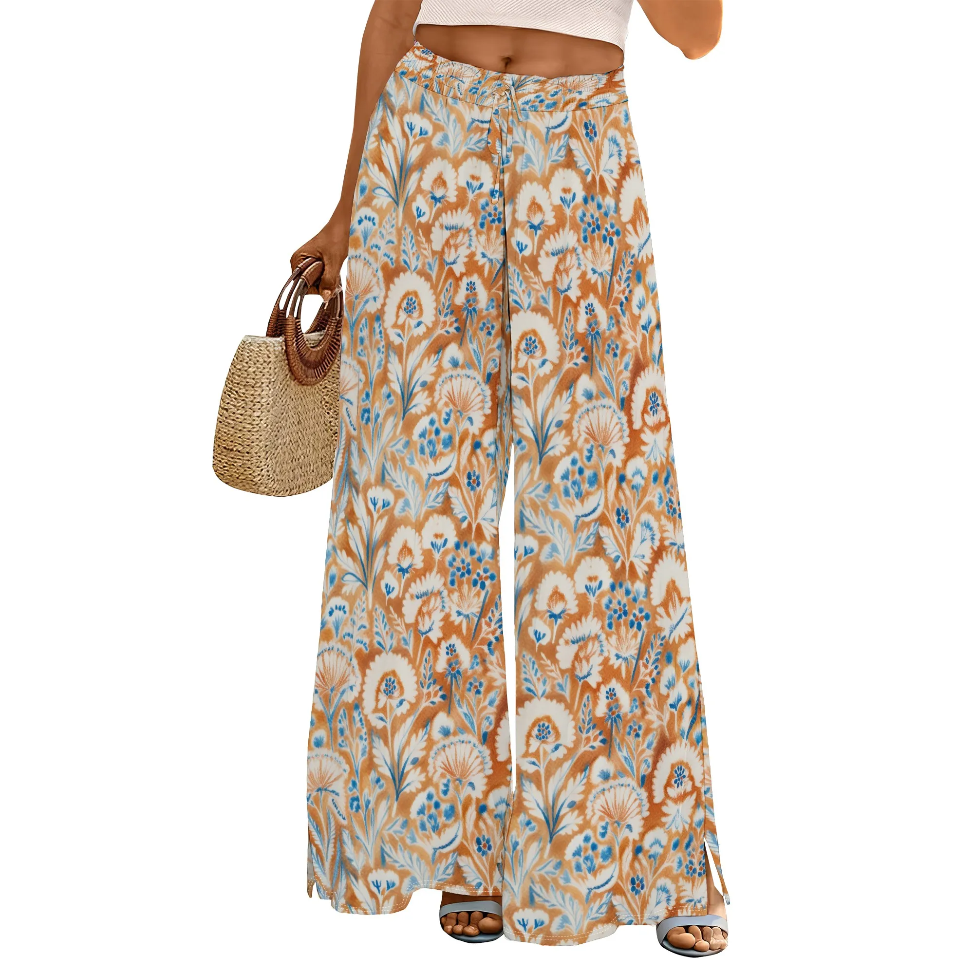 

Womens Wide Leg Palazzo Pants Boho Floral 2025 Summer Beach Culottes Flowy Casual Lounge Trousers for Vacation