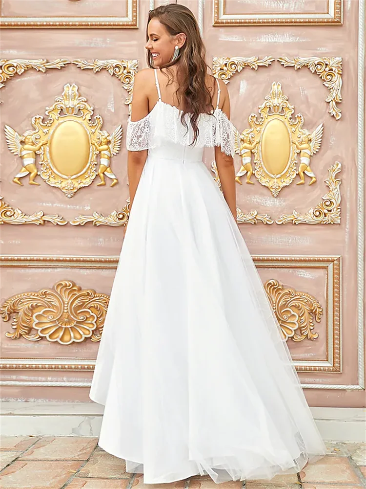 A-Line Wedding Dresses Asymmetrical Boho Little White Dresses Sleeveless Off The Shoulder Lace With Lace Draping  Bridal Gowns