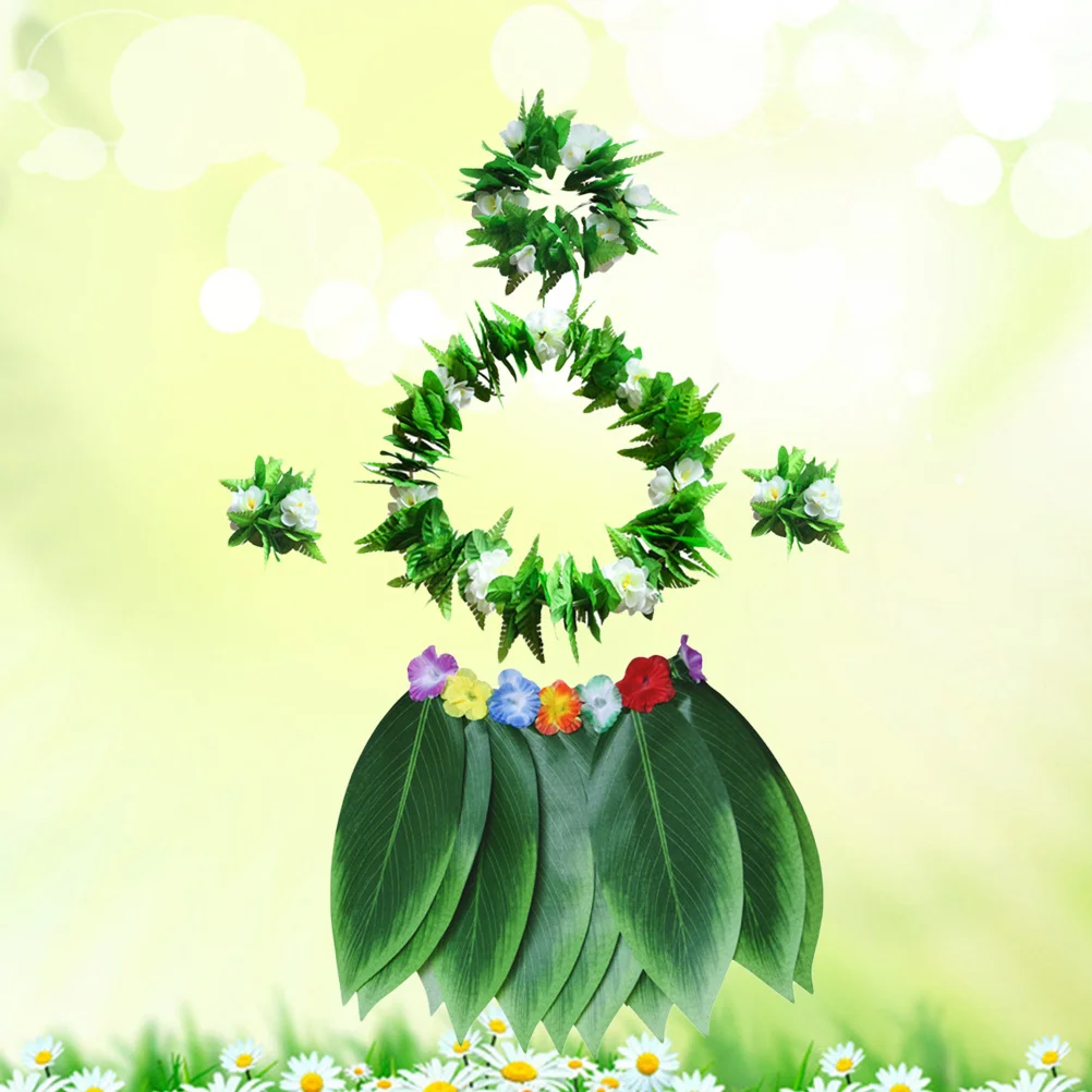 5 قطعة مجموعة تنورة هولا الورقية الخضراء 30 "الخصر 15" طول قابل للتعديل مطاطا الاستوائية Luau حفلة الشاطئ زي للبالغين النساء الرجال #1