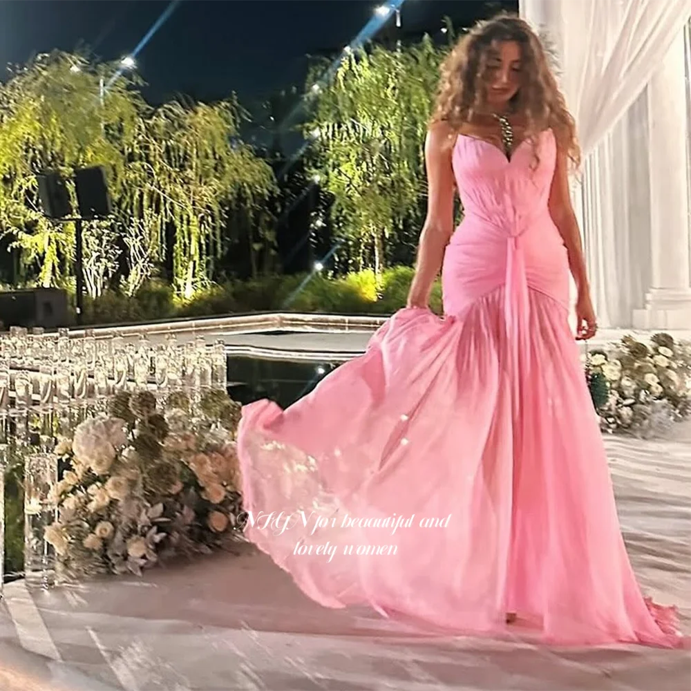 NFYN Pink Prom Dress Mermaid Evening Dress with Pleats Formal Occasion Dress Chiffon vestidos de fiesta Customized