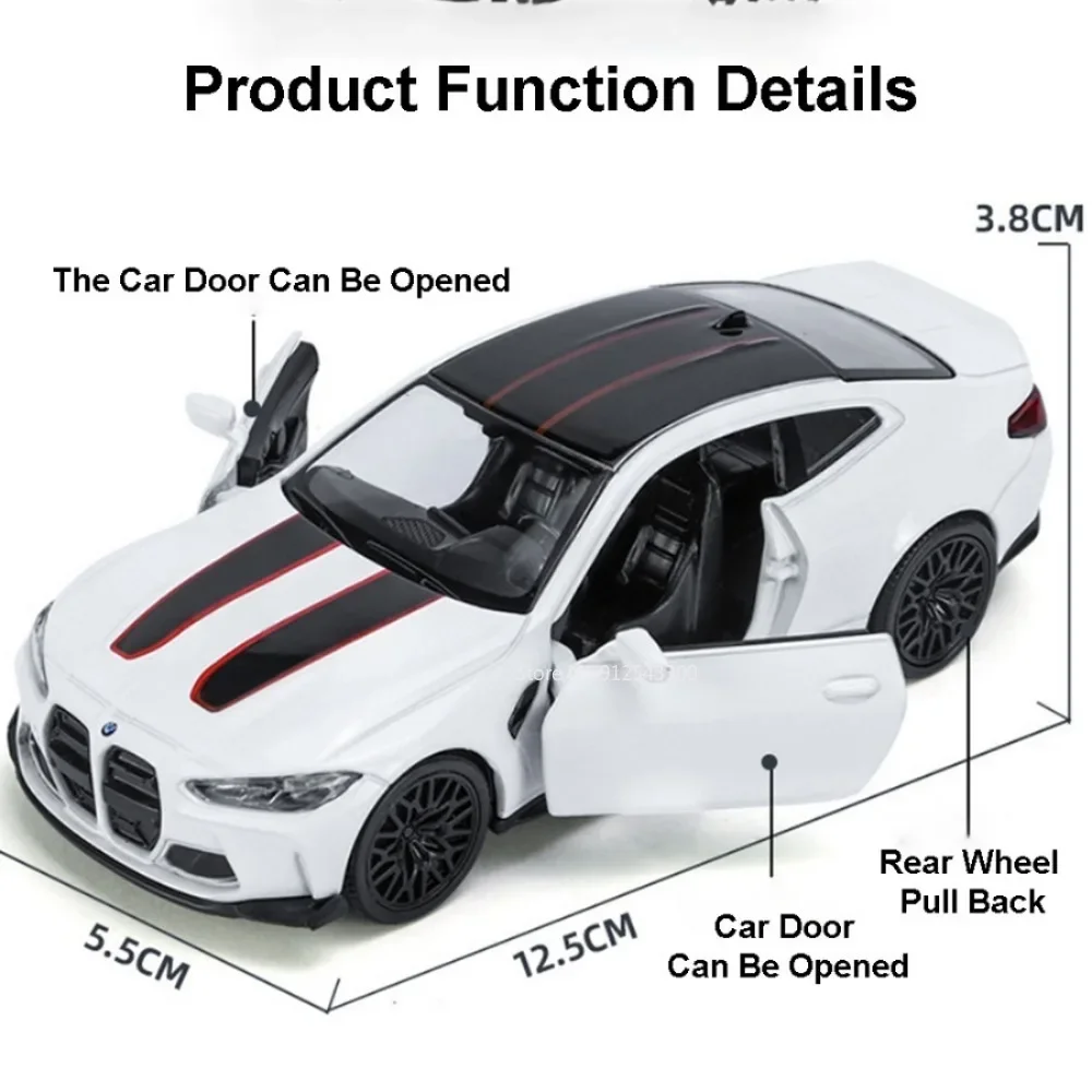 BMW M4 CSL Alloy Car Model, 1:36, Alta Simulação, Metal, Porta Genuína, Aberto Pull Back Função, Coleção Presentes de Aniversário Meninos