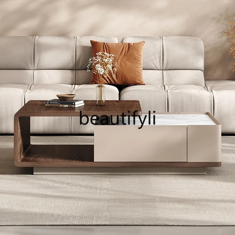 

Retro retractable rock slab coffee table modern simple small household