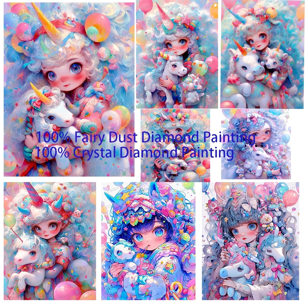 

Young Girl Unicorn 100% Fairy Dust Diamond Painting Square Drill 5D Crystal Cross Stitch Embroidery Mosaic Needlework Rhinestone