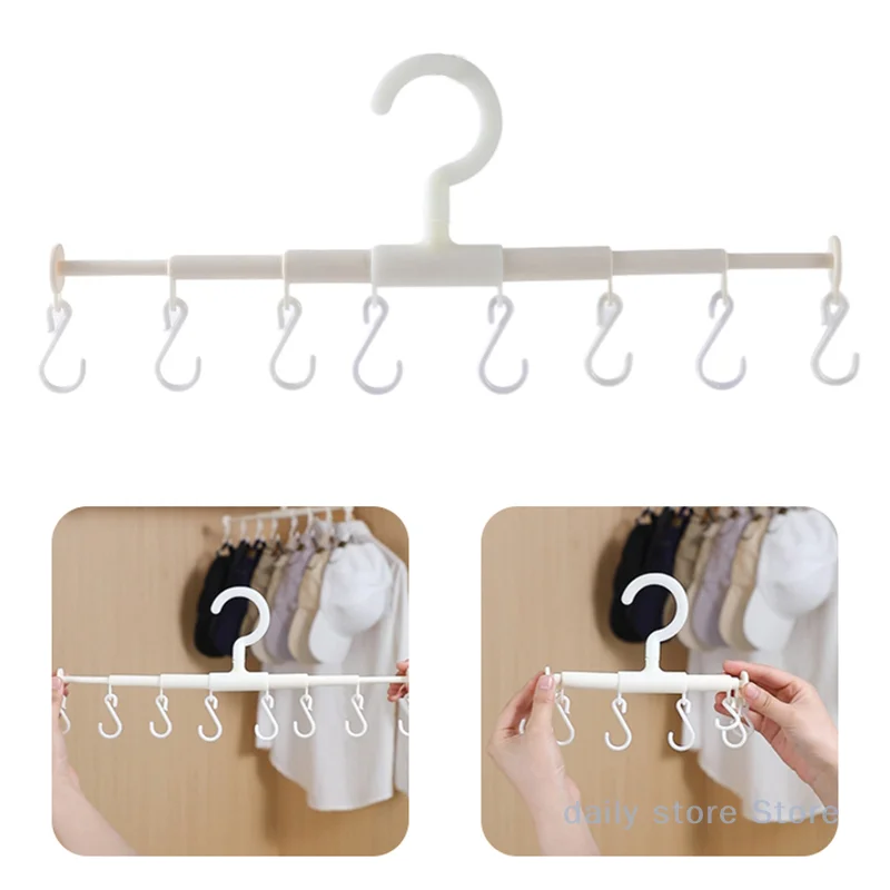 شماعة محمولة قابلة للسحب بسعة كبيرة 360 درجة ° دوران حامل القبعات 8 هوك قبعة هوك الملابس الداخلية التعادل هوك رفوف تجفيف الملابس 1/2 قطعة