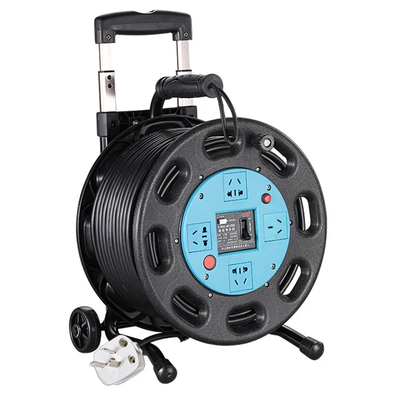 Mobile Wire Reel Empty Cable Reel Power Drag Wire Winding 20 Rows Socket 50 with  Board 100 Meters Long Axis