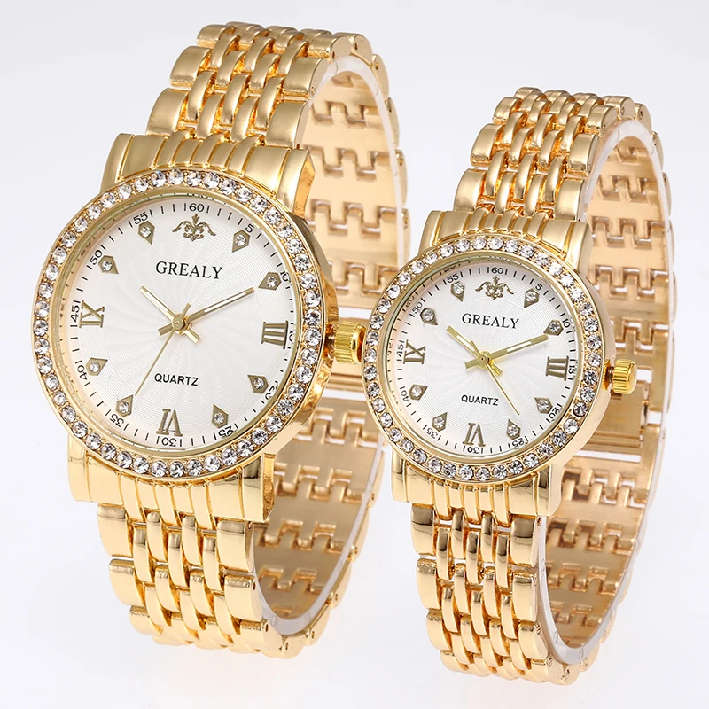 Steel Bracelet Set with Diamond-Encrusted Men's Watch, Women's Casual Scale Quartz Watch, Couple Pair