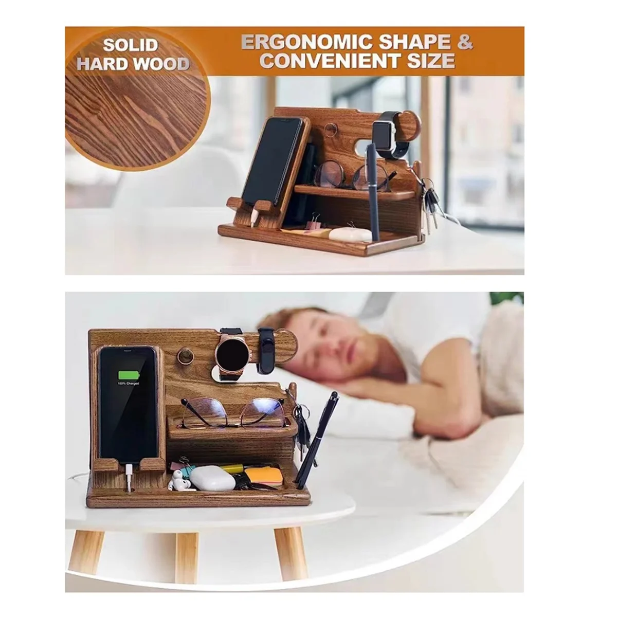 Multifunctional Wood Storage Rack Watches Jewelry Glasses Phone Holder Keys Organizer Wallet Stand For Entrance Cabinet