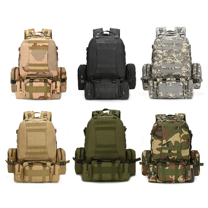 55L Tactical Backpack 4 in 1 Mens Molle Sport Bag Outdoor Hiking Climbing Rucksack Waterproof Assault Pack mochila