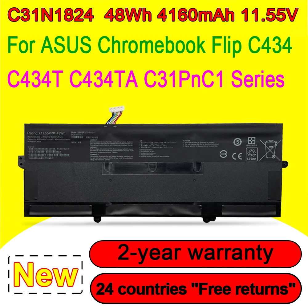 

New C31N1824 Laptop Battery For ASUS Chromebook Flip C434 C434T C434TA C434TA-AI0041 C434TA-AI0045 C434TA-AI0095