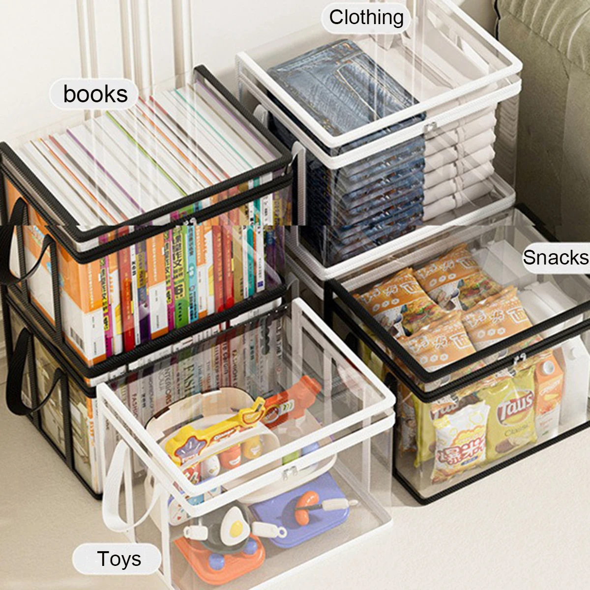 Foldable PVC Book Storage Box,Waterproof Large Capacity Book Organizer for Textbook&Documents, Portable Home School Storage Bag