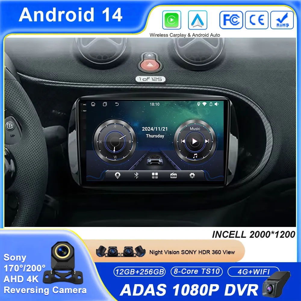

Android Carplay Auto для Mercedes Benz Smart Fortwo 3 C453 A453 W453 2014-2020 Автомобильный радиоприемник Мультимедийный навигационный плеер Стерео