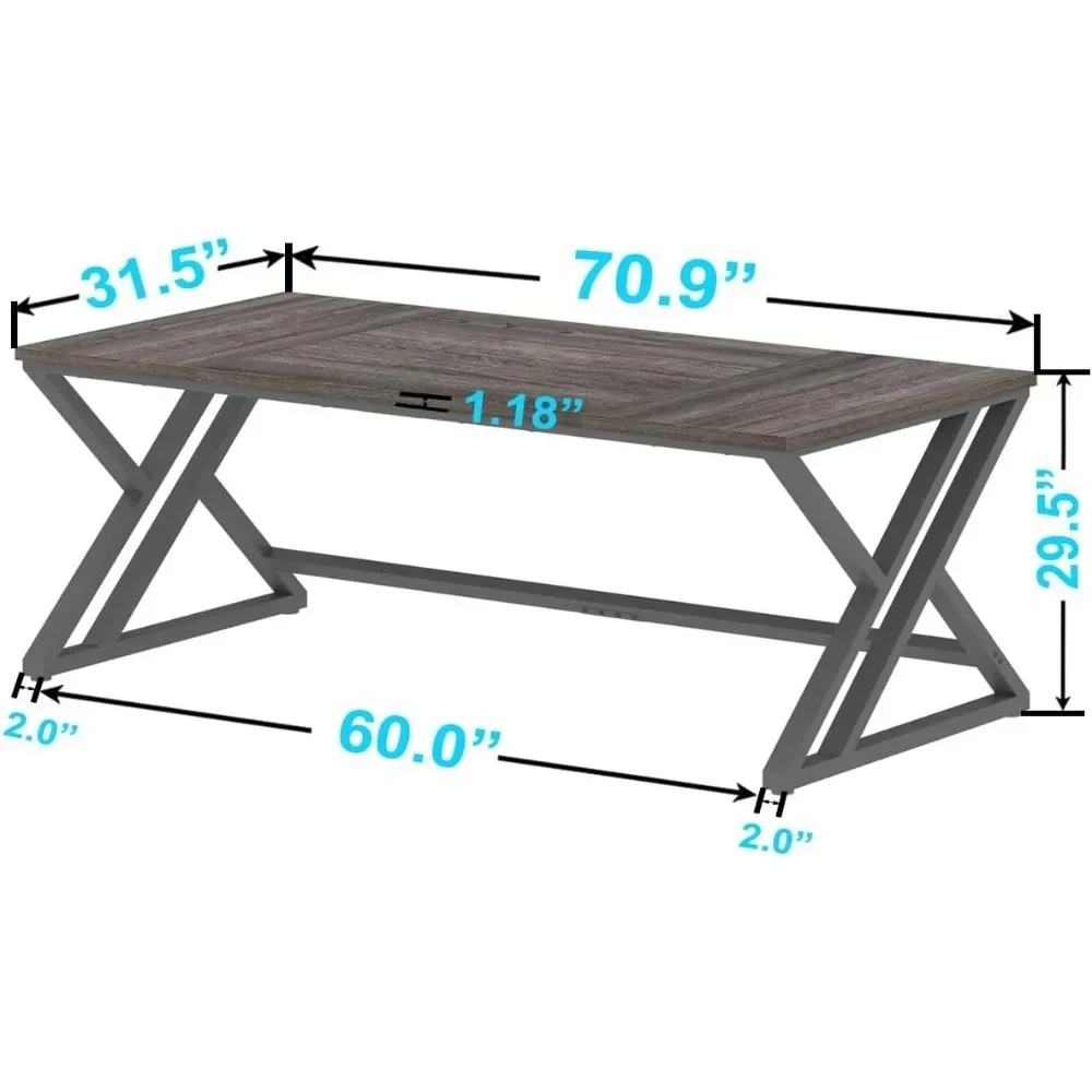 70 Inch Computer Desk, Modern Pc Study Gaming Writing Table for Two Person, Industrial Large Wood Metal Office Writing Desk