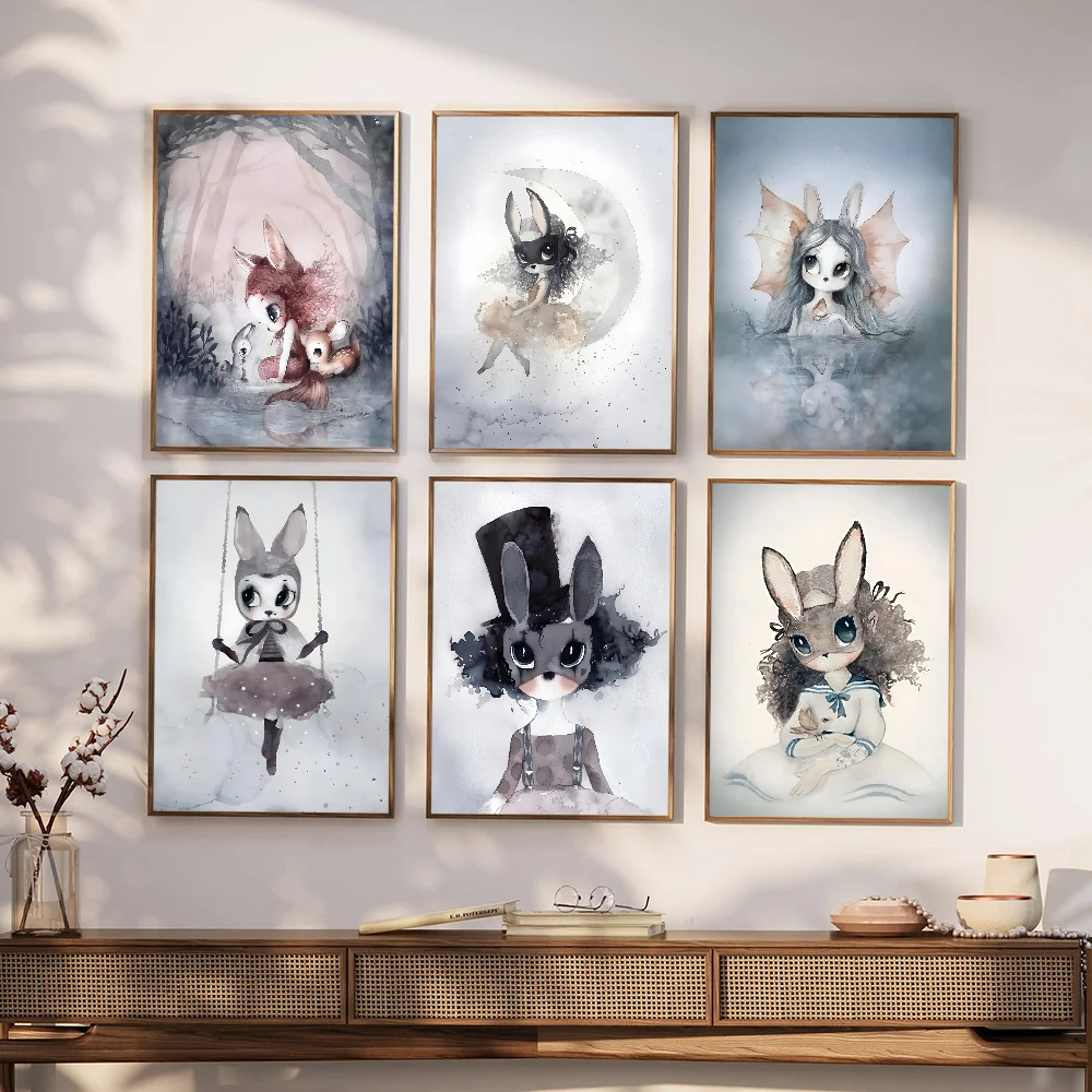 Pósteres de películas clásicas de princesa conejito Vintage de señora Mikonto, pegatina de papel blanco DIY para habitación, Bar, cafetería, pintura de pared de arte estético