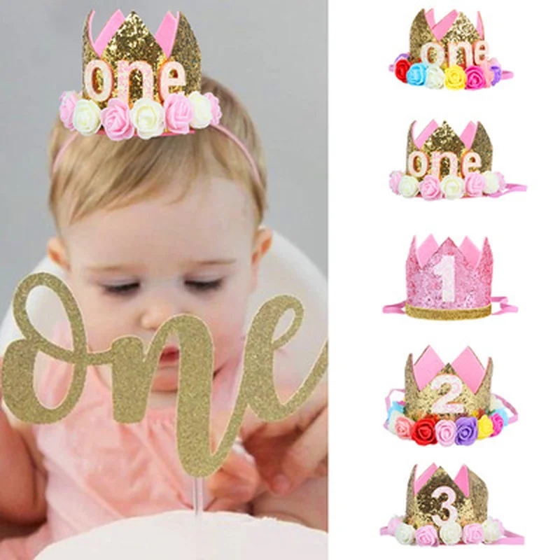 1 pz 1 2 3 tappi di compleanno corona di fiori 1 ° compleanno cappello neonato compleanno fascia 1 anno decorazioni per feste di compleanno