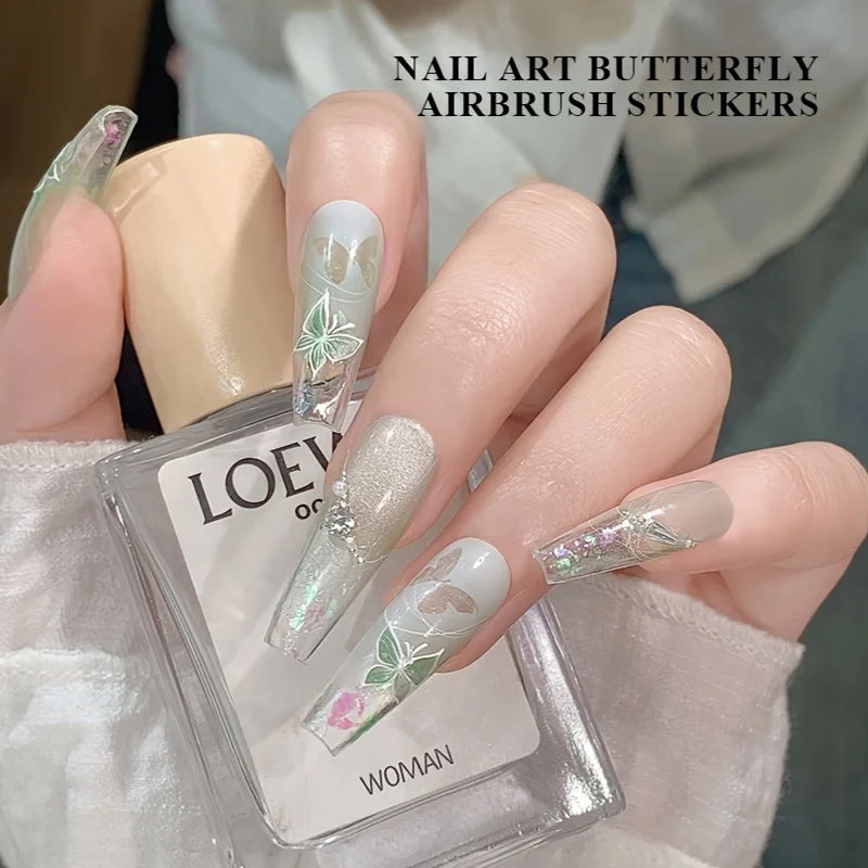 1 Sheet Butterfly Star Love Nail Sticker Self Adhesive Nail Printing Spray Paint Sticker DIY Nail Art Decorative Supplie