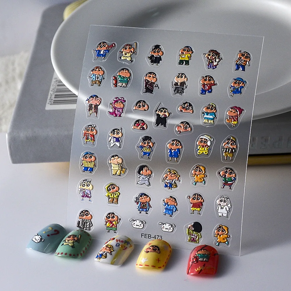 Crayon Shin-chan Cartoon Waniyama Nail Stickers Anime Vrouwen Creatieve 5D Relief Nail Decoratiieve Vinger Stickers Art Decoratie