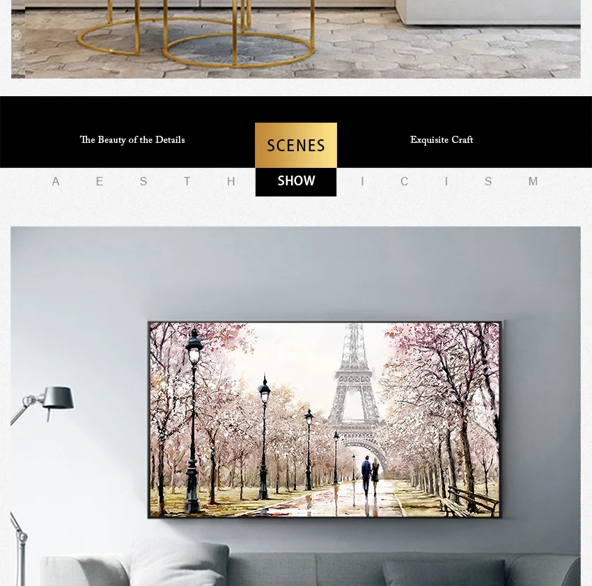 Abstract Oil Painting on Canvas Poster Print Wall Picture for Living Room Romantic City Couple Paris Eiffel Tower Landscape