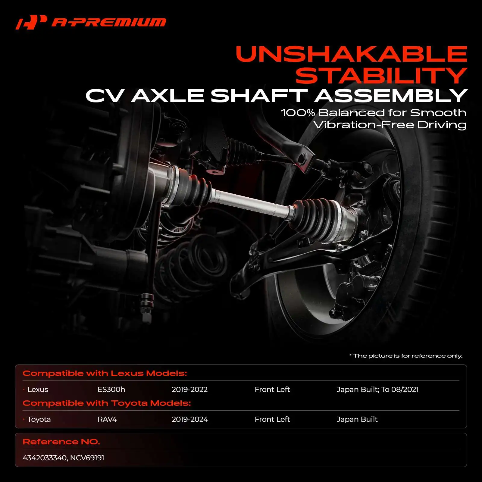 A-Premium Front Driver Side CV Axle Assembly for Toyota RAV4 2019-2024 Lexus ES300h 2019-2022