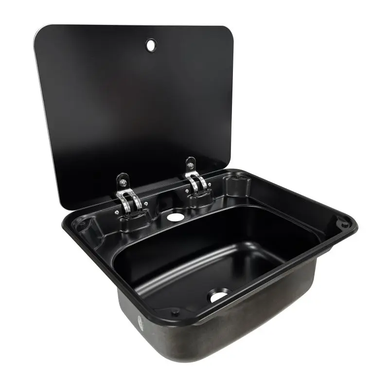 

JDA Black Coated SS304 RV Sink Hand Wash Basin With Cover For Caravans Trailers Motorhomes & Marine Use