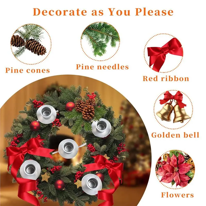 2025 Trend For Tapered Candles, Advent Wreath 5 Candle Holder-For Christmas Candle Rings For Christmas Festival Home Party Churc