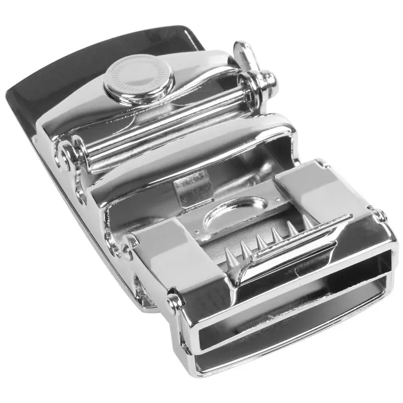 2X Men's Solid Buckle Automatic Ratchet Leather Belt Buckle In The Middle With An Edge-Silver Eco-Friendly