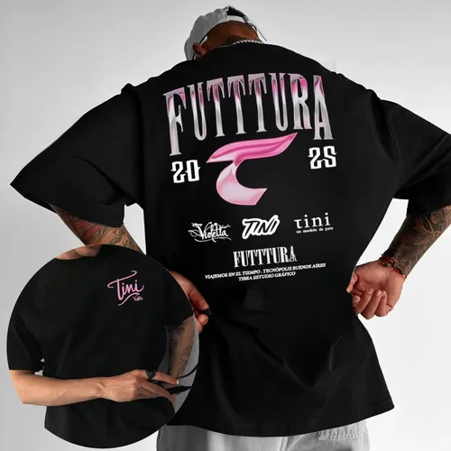 

Футболка TINI Futtura Tour 2025: Модная свободная хлопковая футболка оверсайз для мужчин и женщин в стиле хип-хоп и готика, с коротким рукавом
