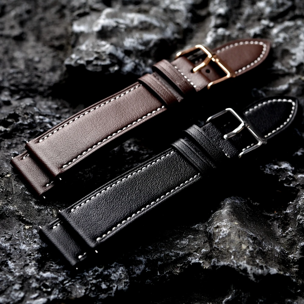 Handmade Ultra-thin Genuine Leather Bracelet 18 19 20 21 22MM Black Brown Men's Soft Quick Release Soft Vintage Bracelet