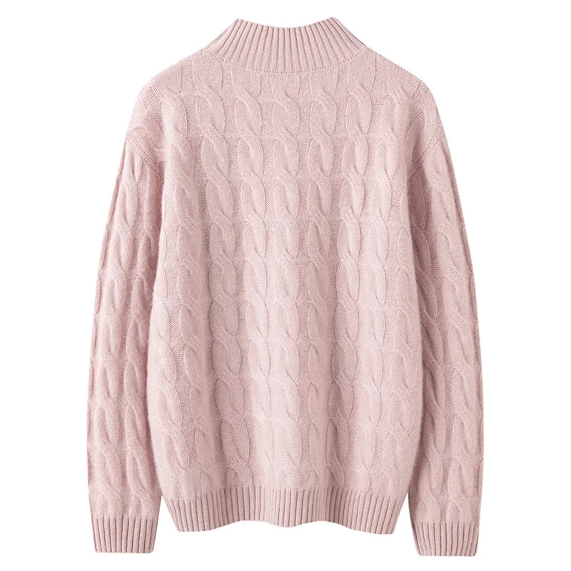100% cashmere women's pullover casual solid knitted sweater loose Tops twist thick Blouse autumn/winter warm Turtleneck Jumper