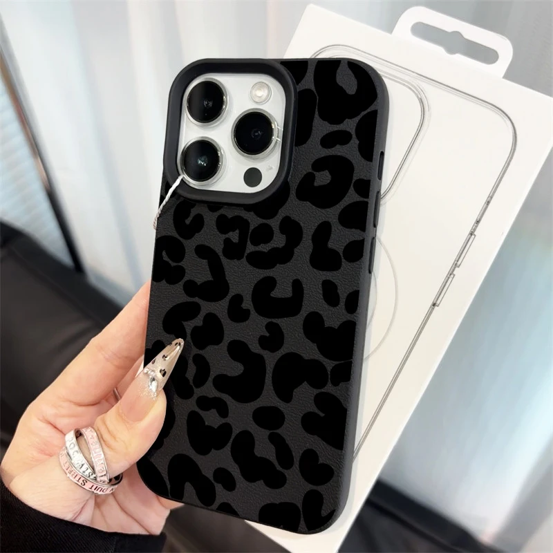 Minimalistische schwarze Leopardenmuster-Silikonhüllen für iPhone 17 14 15 16 Pro Max Plus, iPhone 13 12 11 15 8 XS XR Luxus-Cover – Detail 9
