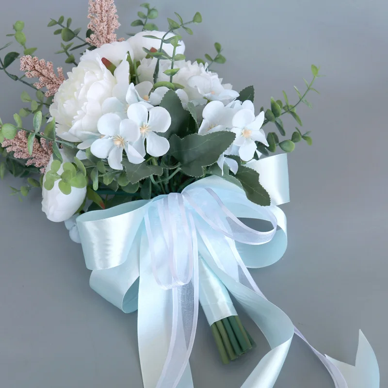 Bouquets Light Sky Blue with Pink and White Flowers Wedding Accessories Bridal Bouquets Flowers 26*36cm