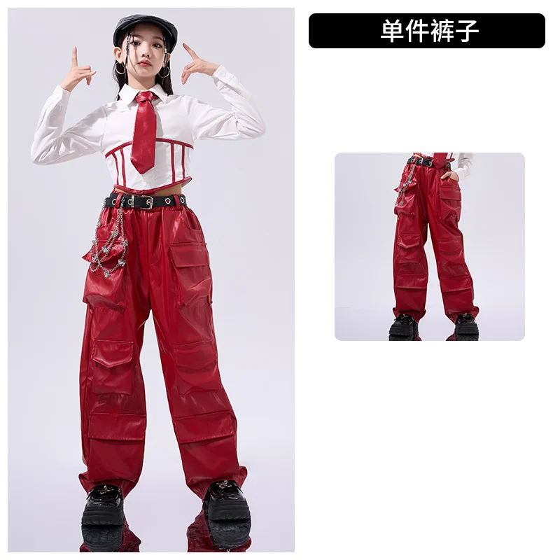 Mädchen Hip Hop Crop Top Pu Leder Cargo Hosen Kind Schuluniform Kostüme Kinder Streetwear Jazz K-pop Street Dance kleidung Sets – Detail 11