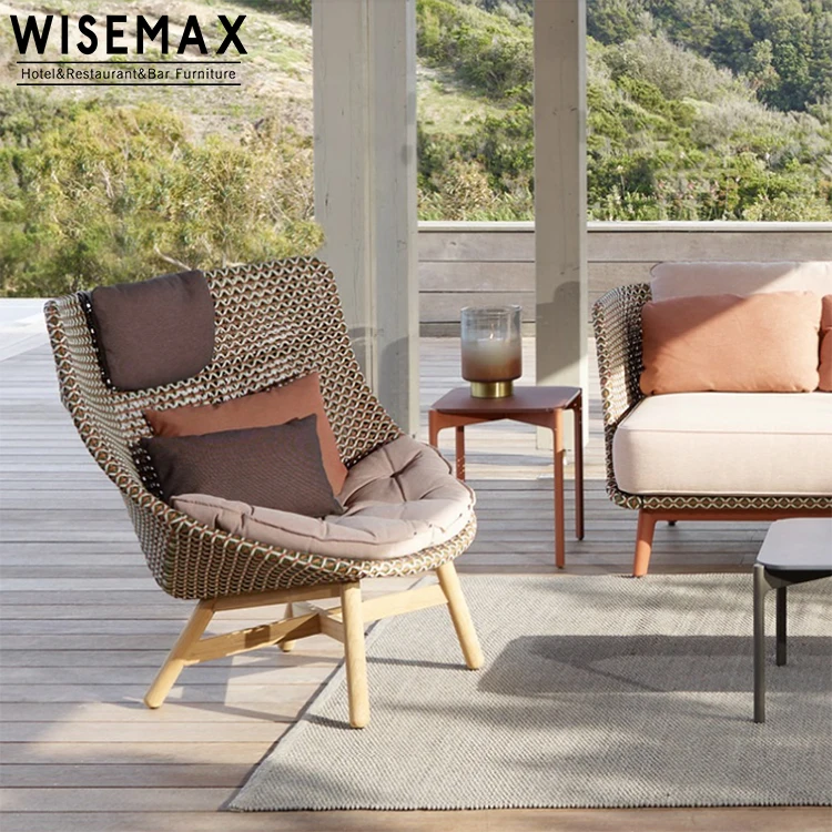 modern design outdoor garden leisurerattan chair patio chairs with cushions and teak wood legs