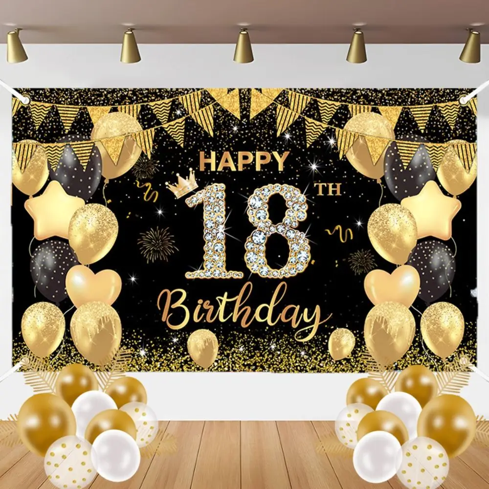 10th 100th Happy Birthday Photography Backdrop Black Gold Celebrate Birthday Party Background Polyester Glitter