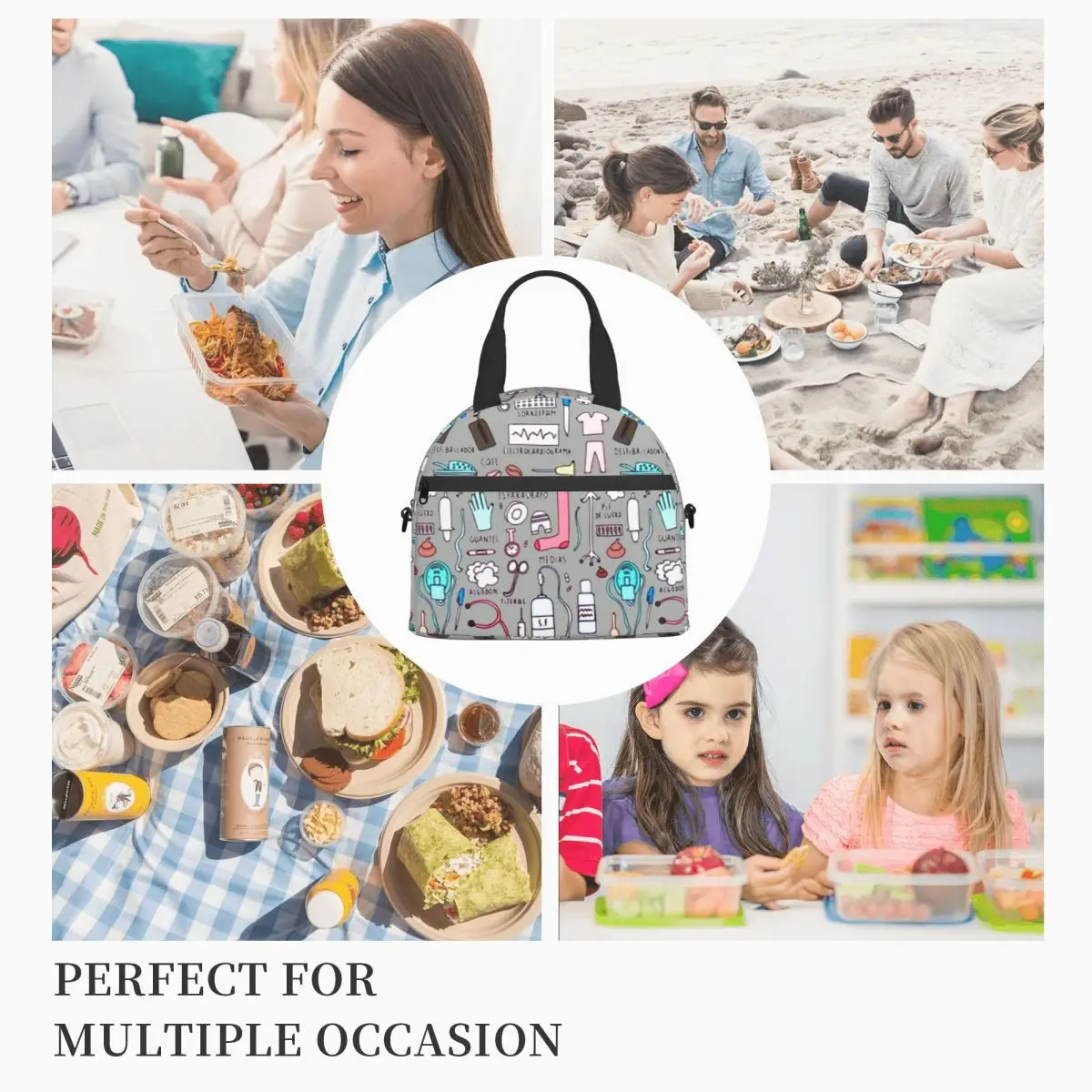 

Doctors Nurse Print Thermal Lunch Bag With Should Strap Women Portable Insulated Cooler Bag Picnic Office Reusable Packed Lunch