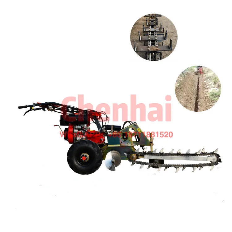 

Multifunctional walking chain trenching ditching machine 15HP Mini Cable Chain Trencher