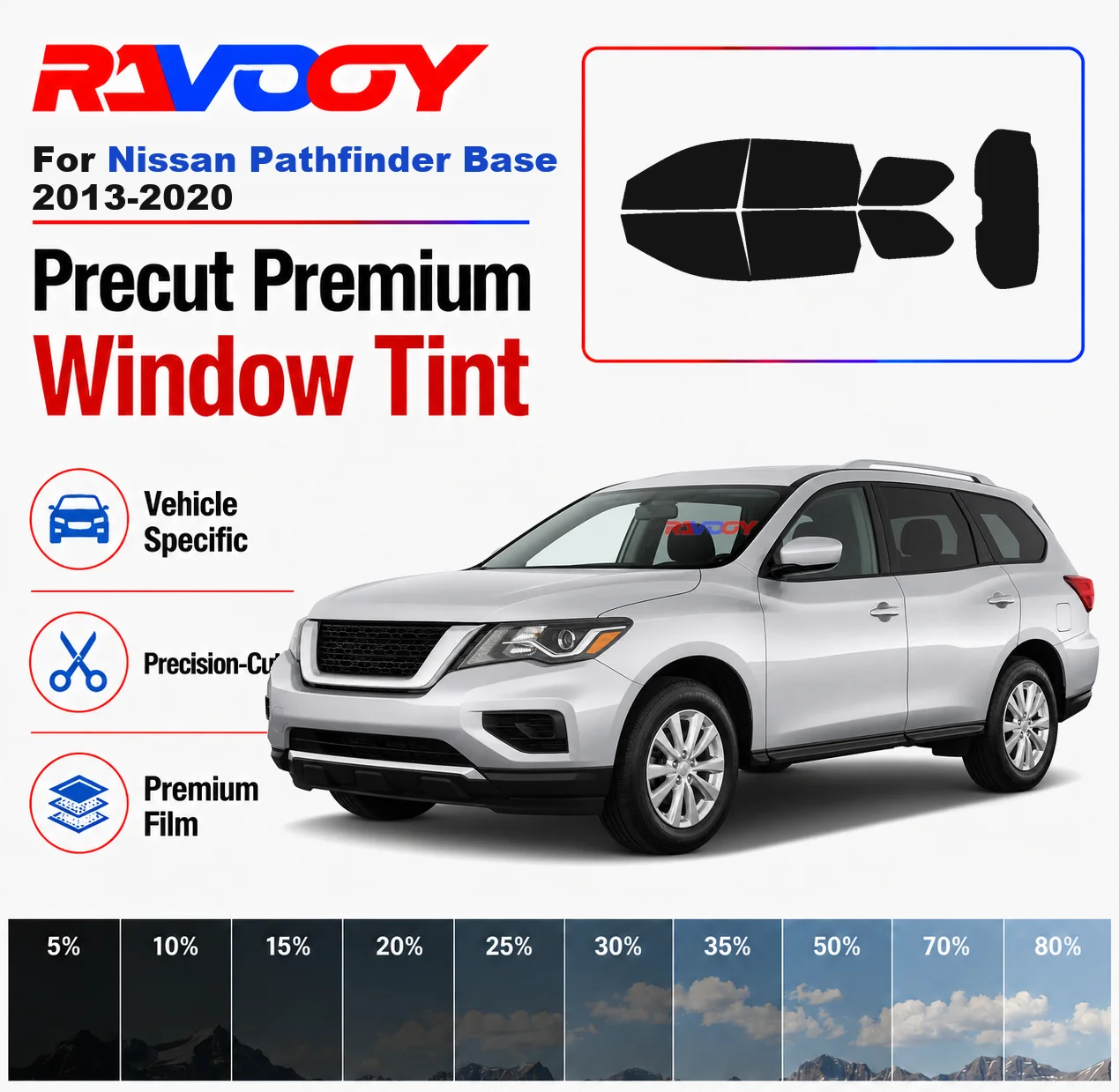 Premium Precut Window Tint Kit Front Windows Rear Windows Rear Windshield For Nissan Pathfinder Base 2013-2020 Nano Ceramic Film