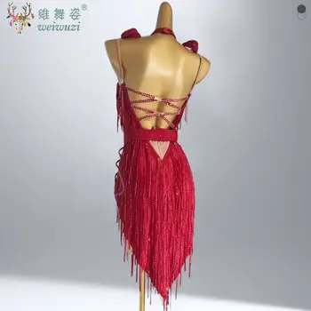 拉丁舞高級演出服 訂製性感露背流蘇連身裙 成人探戈桑巴倫巴比賽服 10 最佳銷售 拉丁舞比賽服裝 - №4