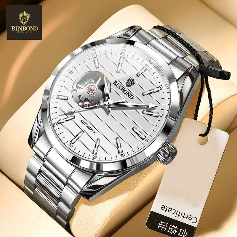 

BINBOND Authentic Men Watch high-end Luxury Luminous Waterproof Steel Strip Hollowed Out Male fully Automatic Mechanical Watches