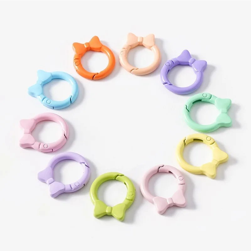 10pcs Bow Color Spring Buckle Bow Tie Open Ring Popular Light Color Spring Ring Keychain DIY Accessories Alloy Connection Ring